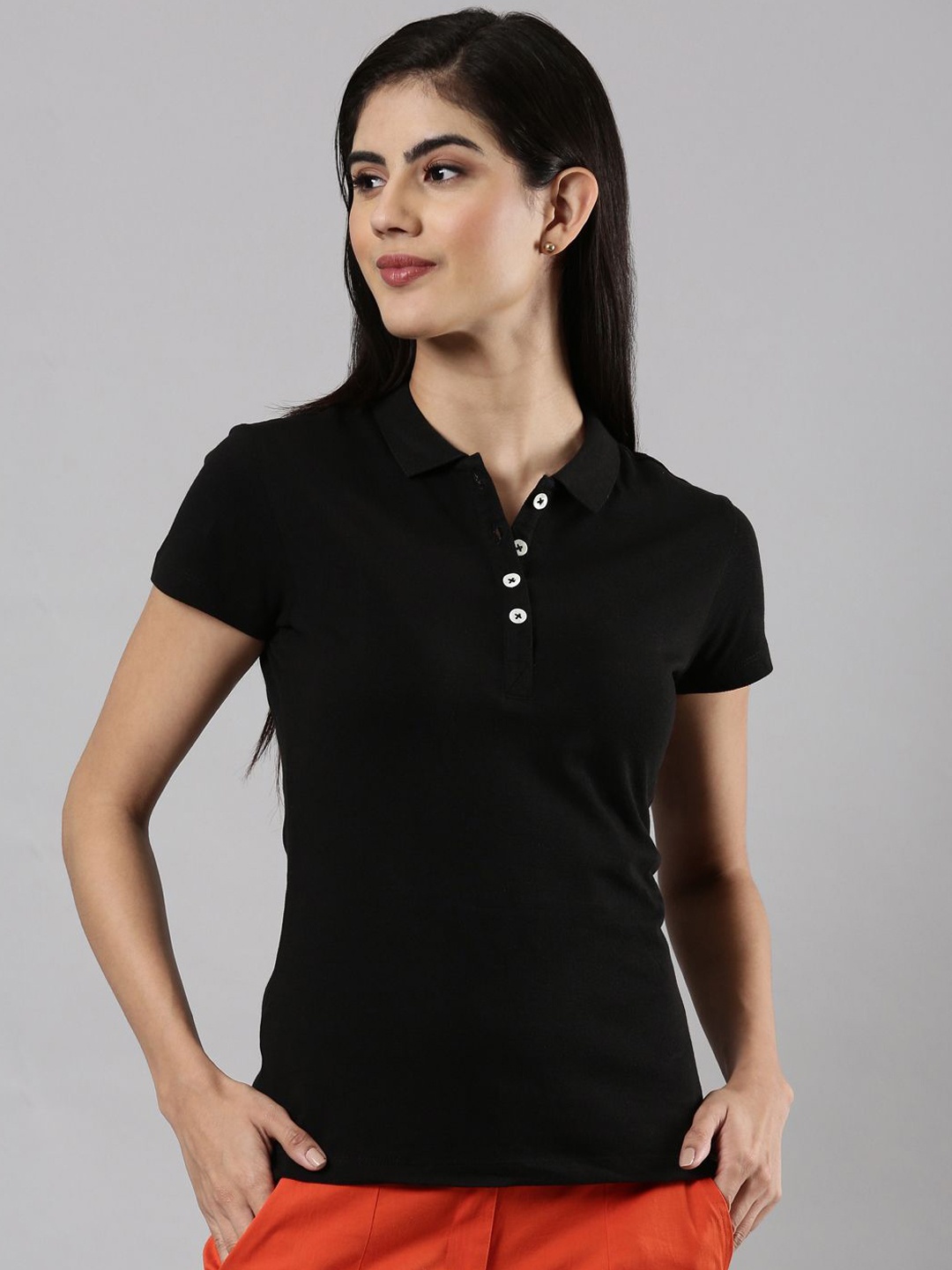

Femmora Polo Collar Comfortable Fit Pure Cotton T-shirt, Black