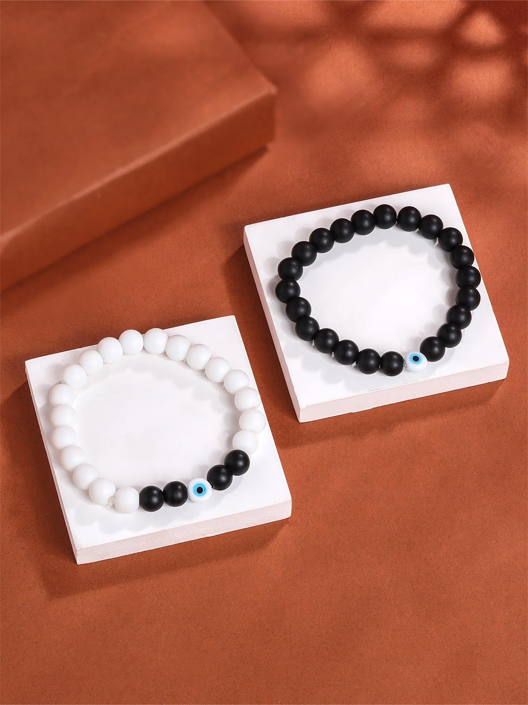 

Yellow Chimes Unisex Set of 2 Beaded Evil Eye Elasticated Bracelets, Black