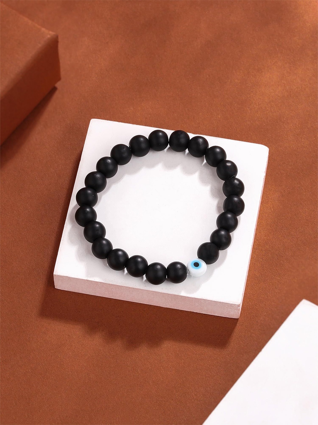 

Yellow Chimes Unisex Beaded Evil Eye Elasticated Bracelet, Black