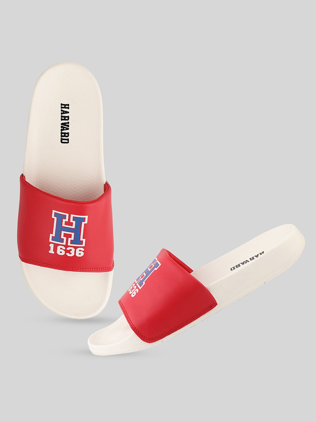 

Harvard Men White Printed Sliders