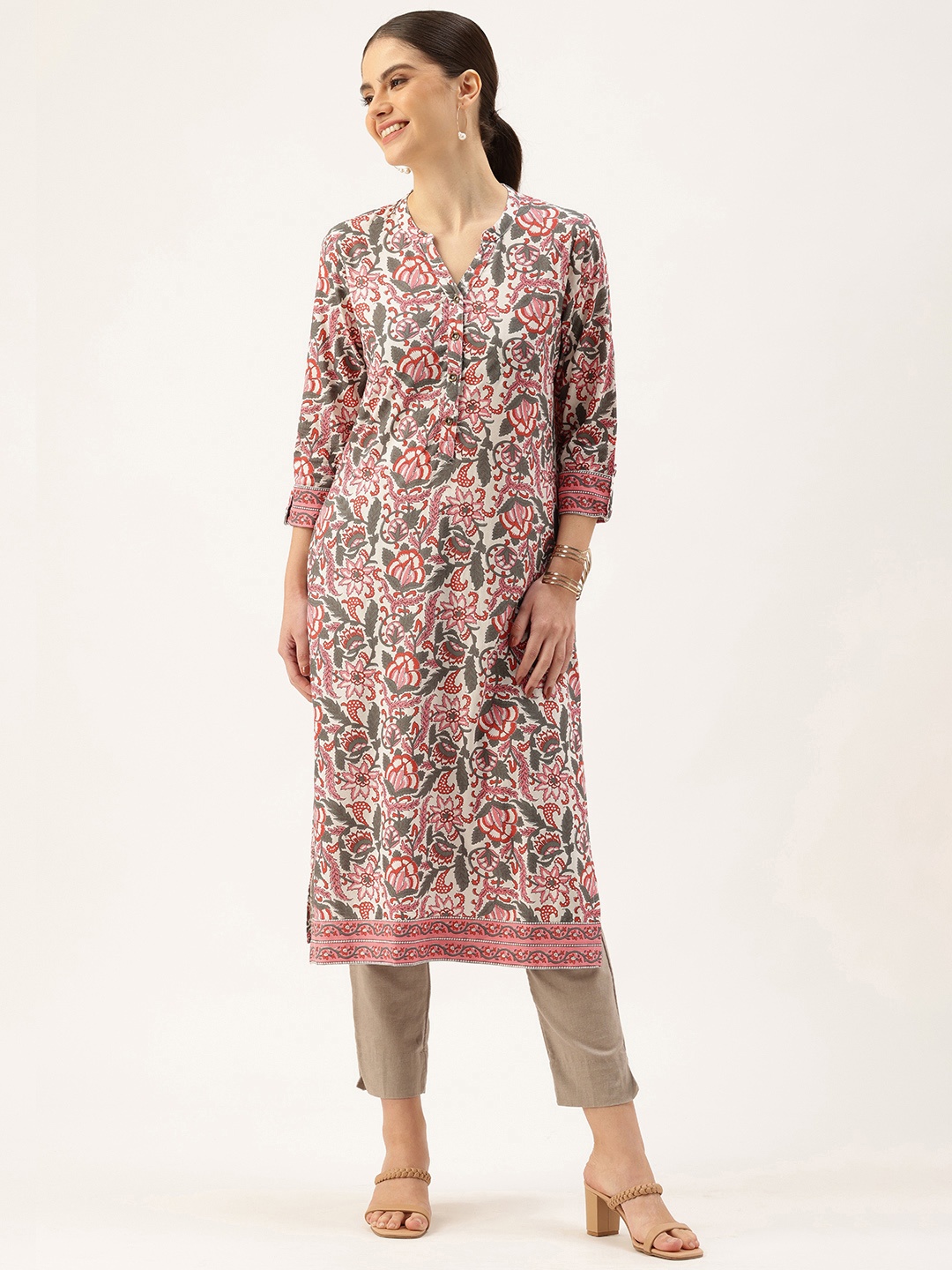 

AMUKTI Floral Printed Kurta, White