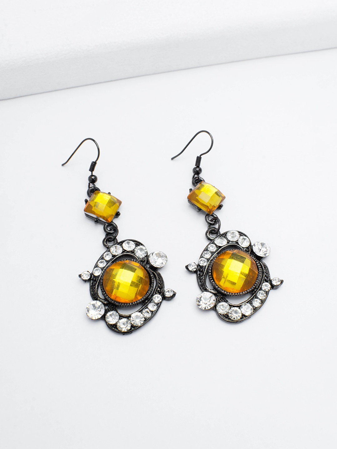 

Rhea Rhodium-Plated Contemporary Gemstone Drop Earrings, Silver