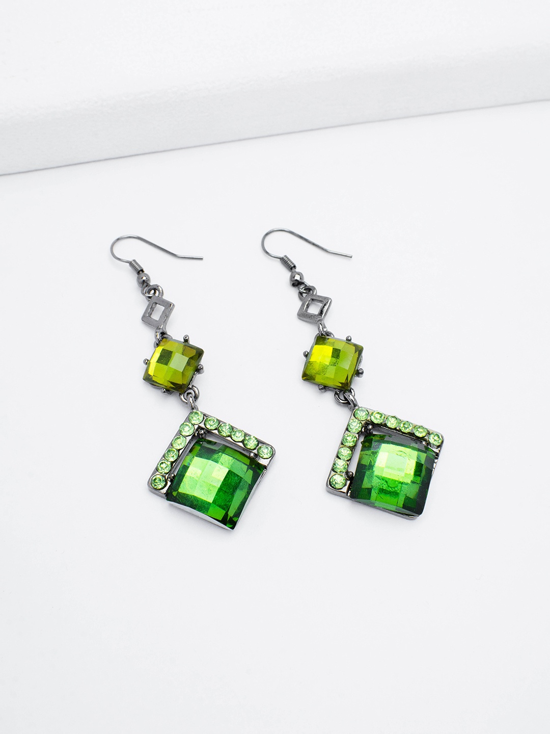 

Rhea Rhodium-Plated Contemporary Gemstone Drop Earrings, Silver