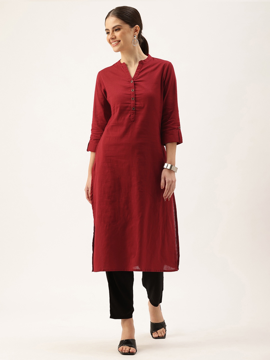 

AMUKTI Mandarin Collar Kurta, Red