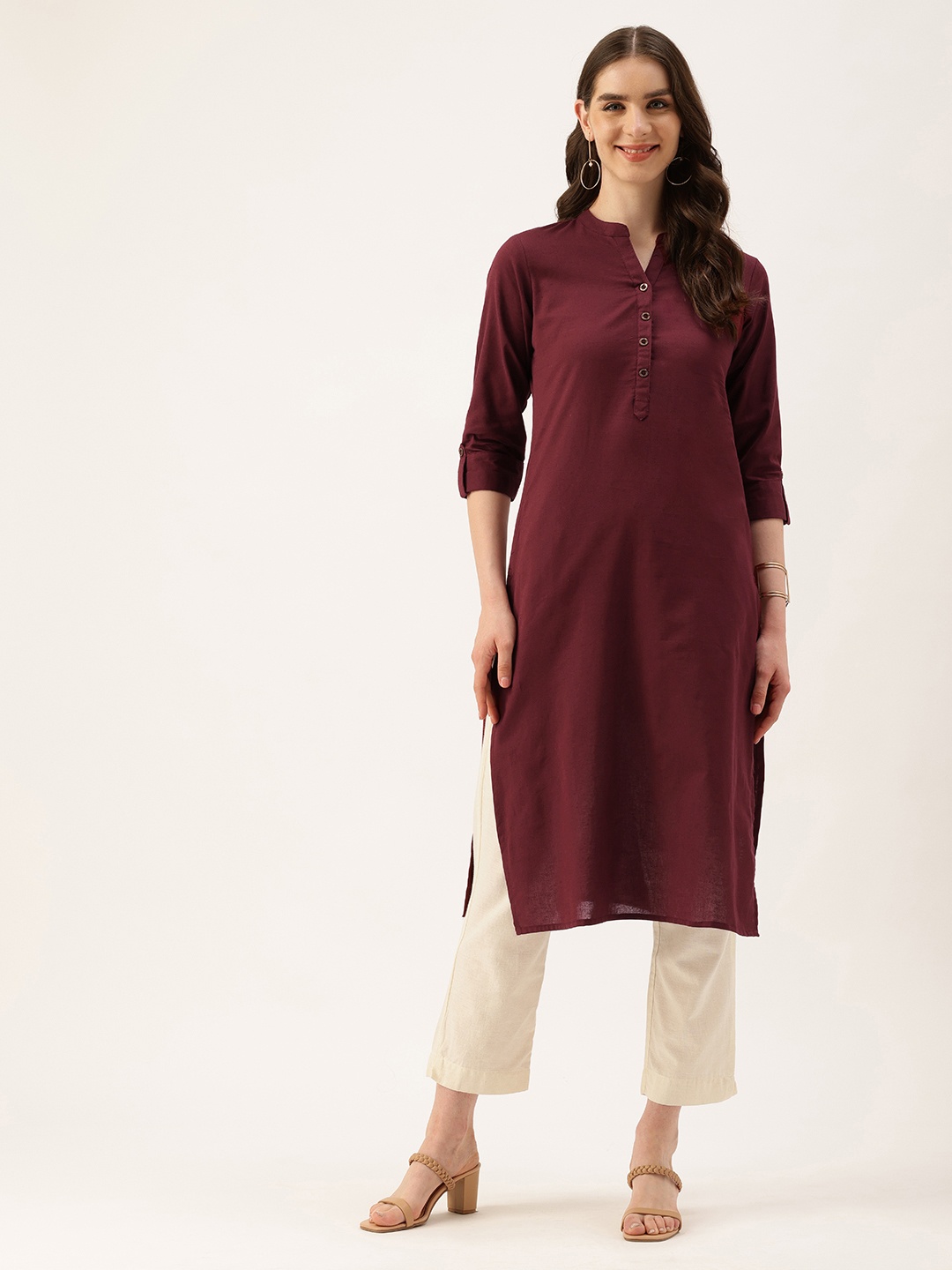 

AMUKTI Mandarin Collar Kurta, Maroon