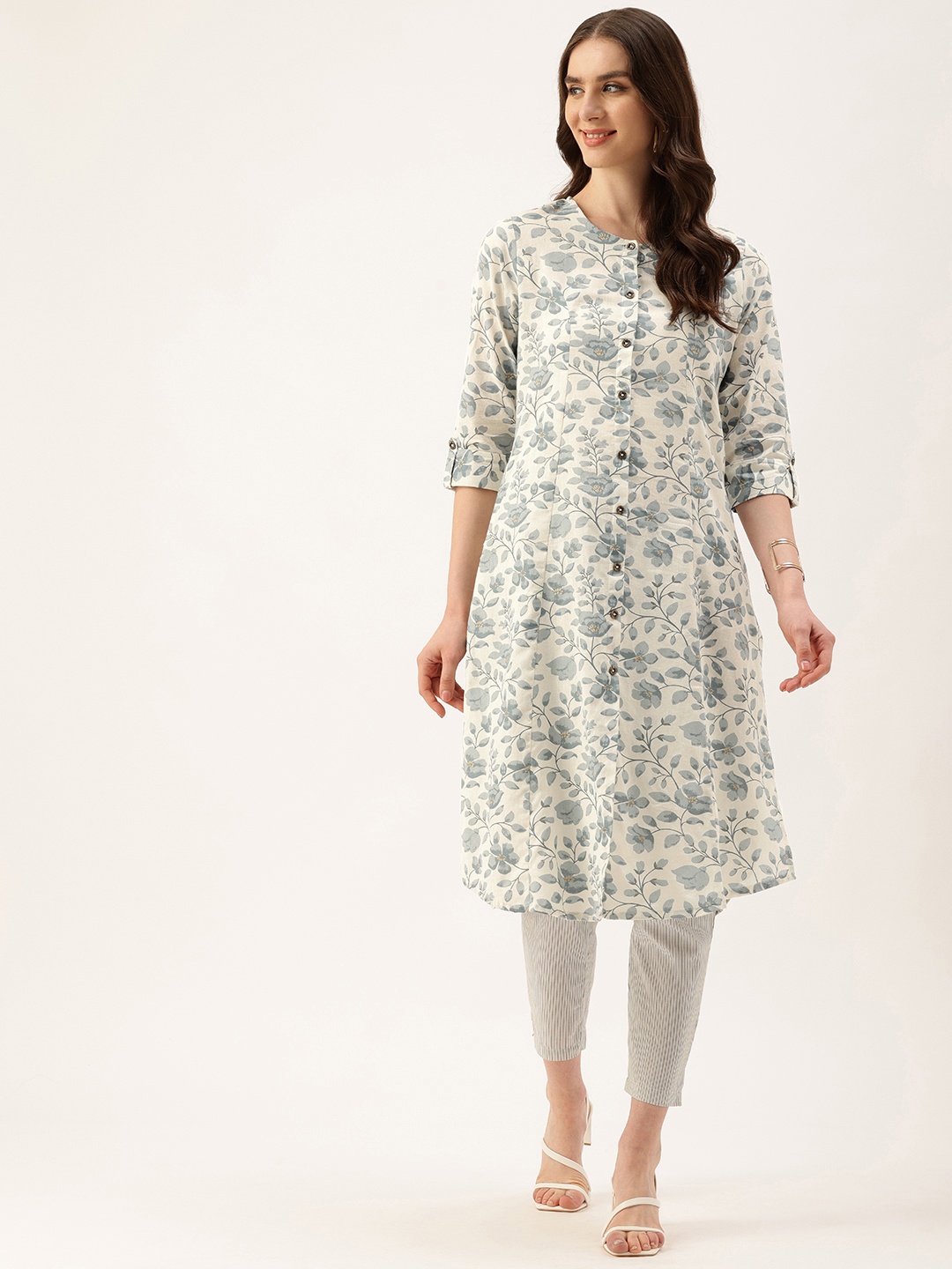 

AMUKTI Floral Printed Floral Kurta, Beige