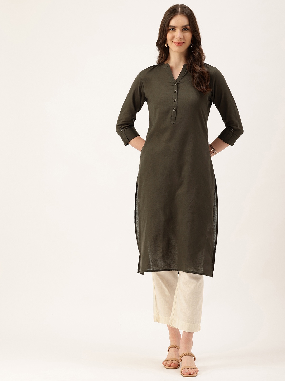 

AMUKTI Mandarin Collar Kurta, Green