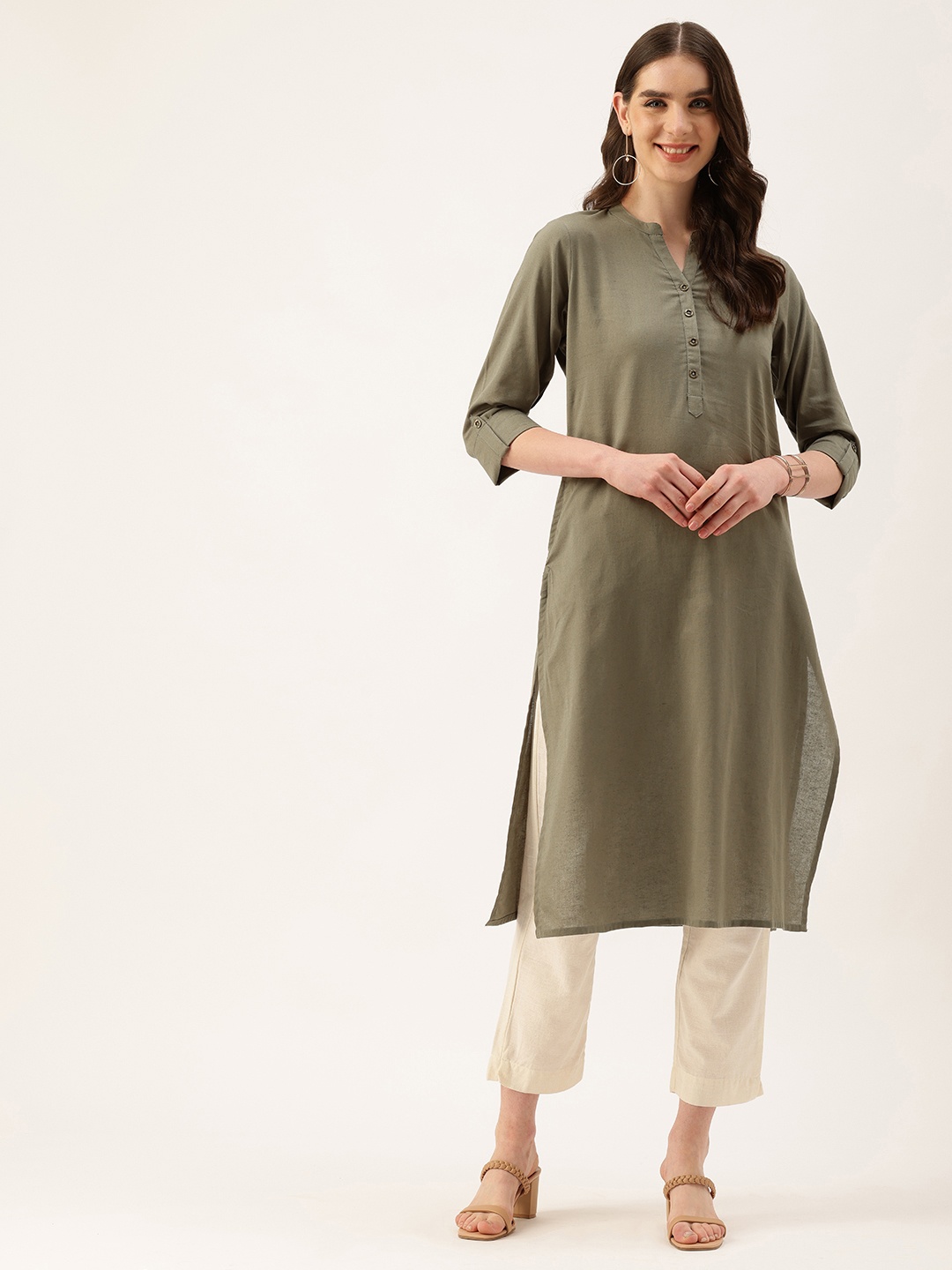 

AMUKTI Mandarin Collar Kurta, Olive