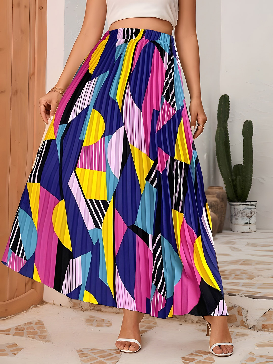 

OTABU Women A-line Maxi Skirts, White