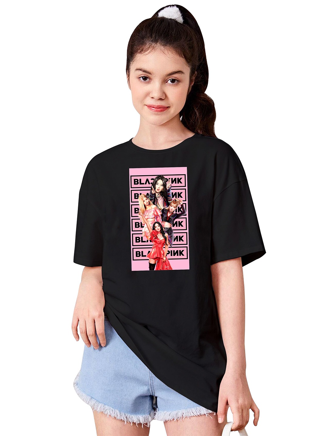 

BAESD Girls Graphic Printed Oversized T-shirt, Black