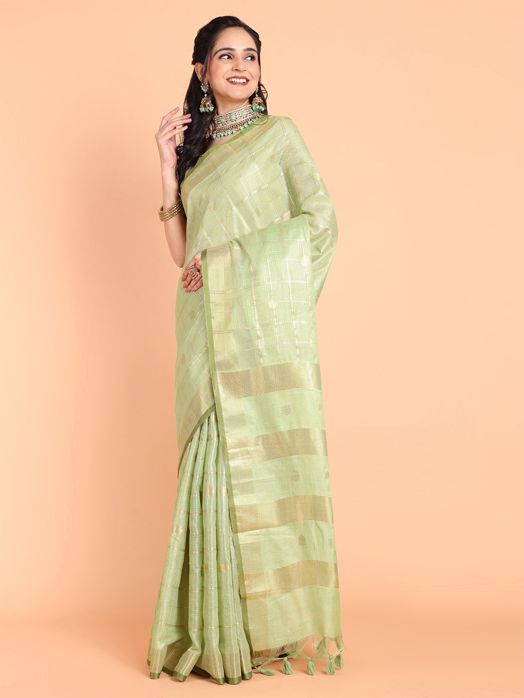 KAZIA Woven Design Zari Banarasi Saree, Green