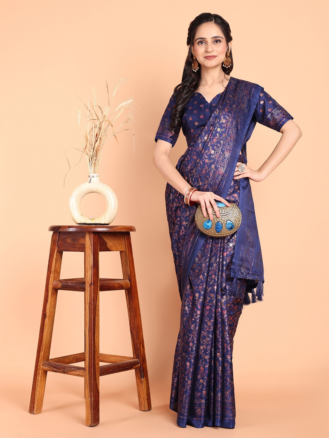 

KAZIA Floral Banarasi Saree, Blue