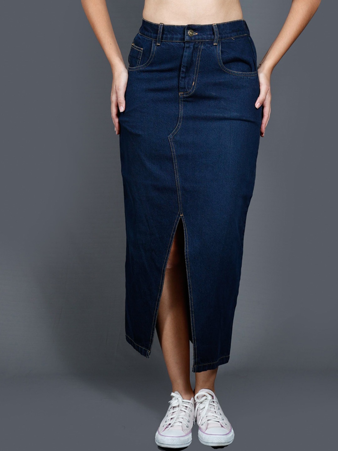 

The Roadster Lifestyle Co. Denim Midi A-Line Skirt, Blue