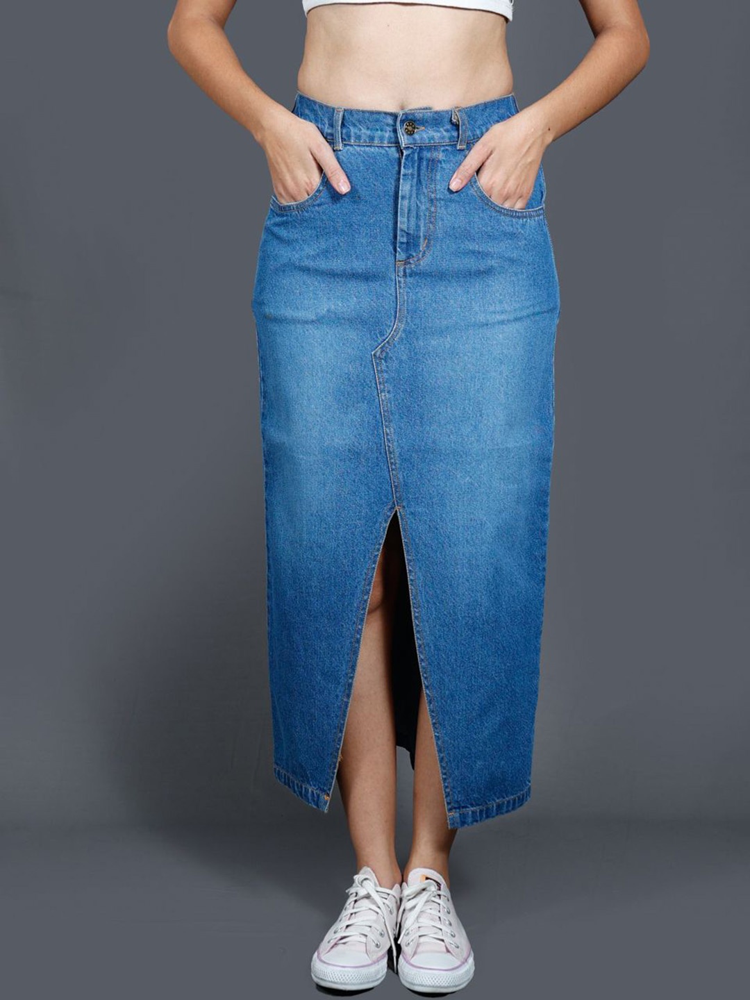 

The Roadster Lifestyle Co. Denim Straight Midi Skirt, Blue