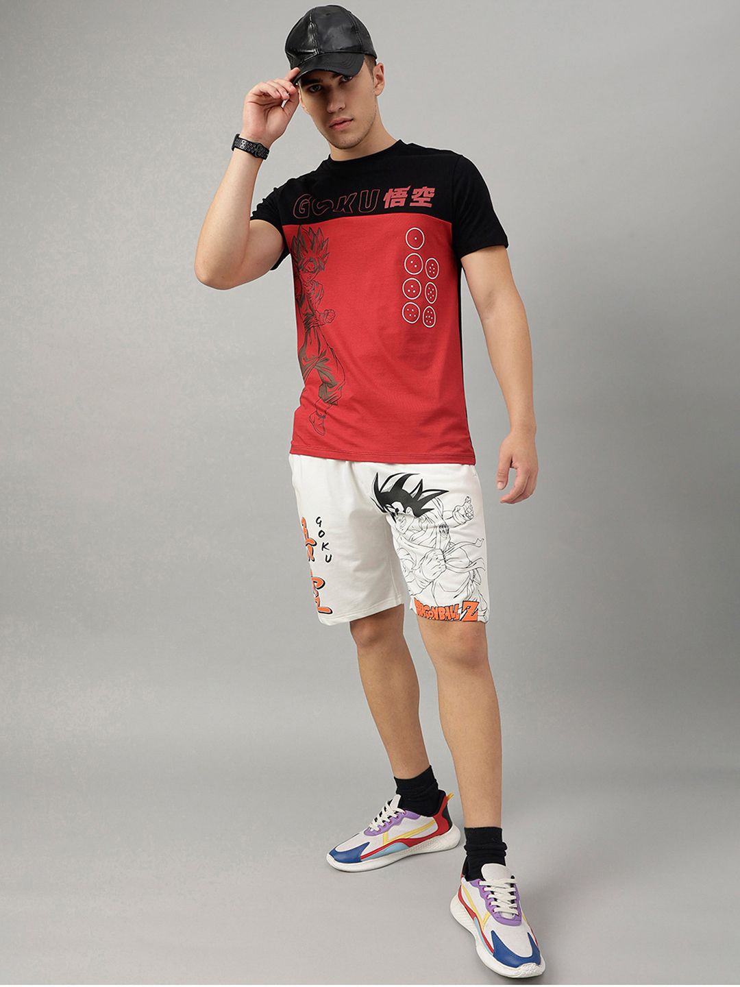 

Free Authority Dragon Ball Z Printed Colourblocked T-shirt With Shorts, Red