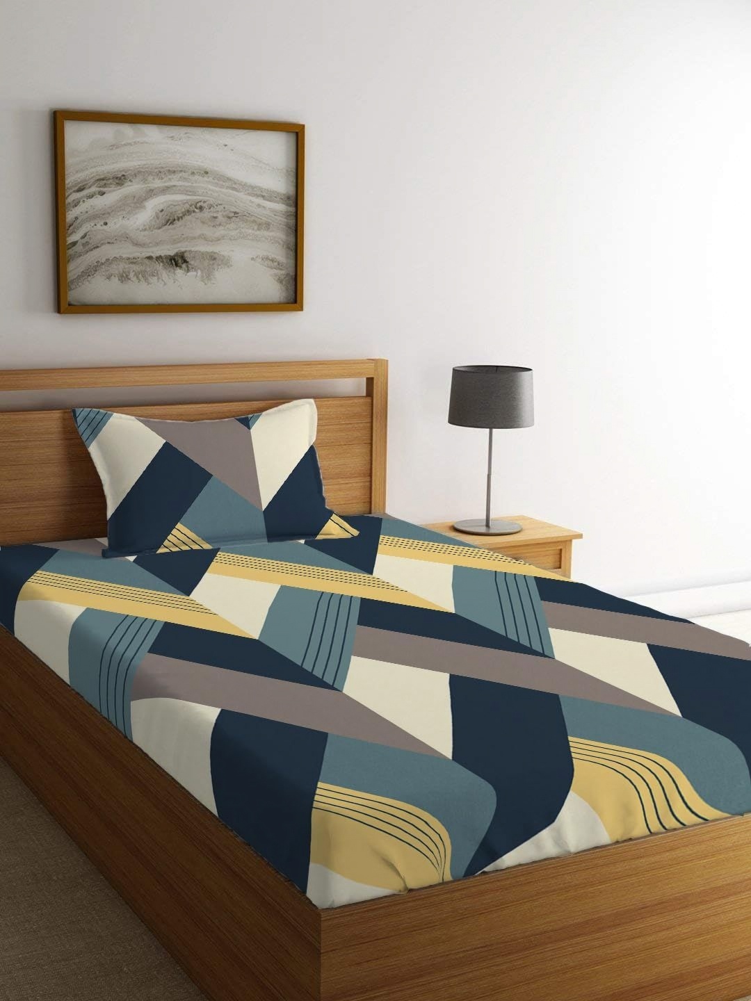 

Innovative Edge Blue Printed Cotton Fitted 160 TC Single Bedsheet with Pillow Cover