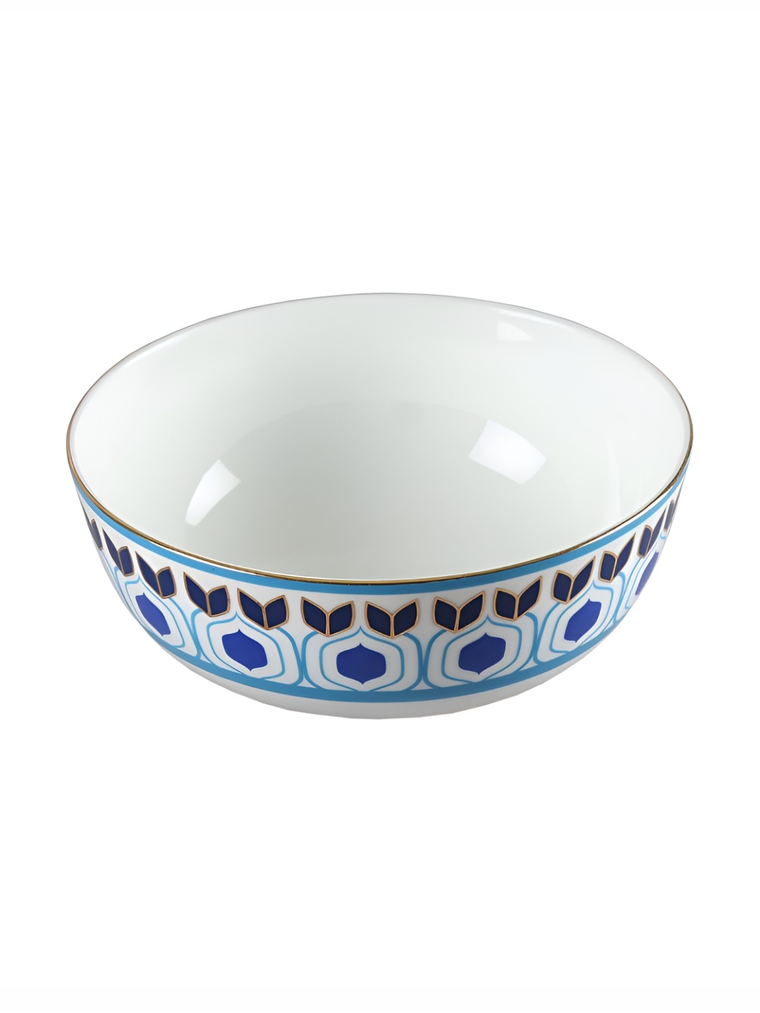 

India Circus by Krsnaa Mehta White & Navy Blue Printed Glossy Serving Bowl