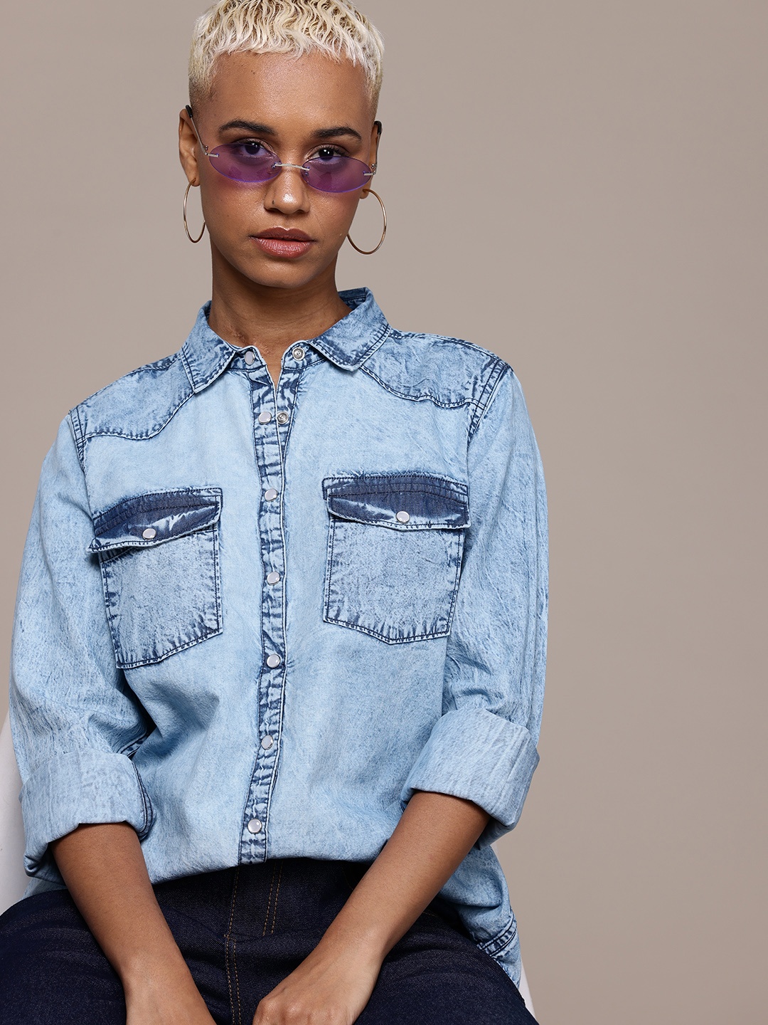 

Roadster Pure Cotton Denim Casual Shirt, Blue