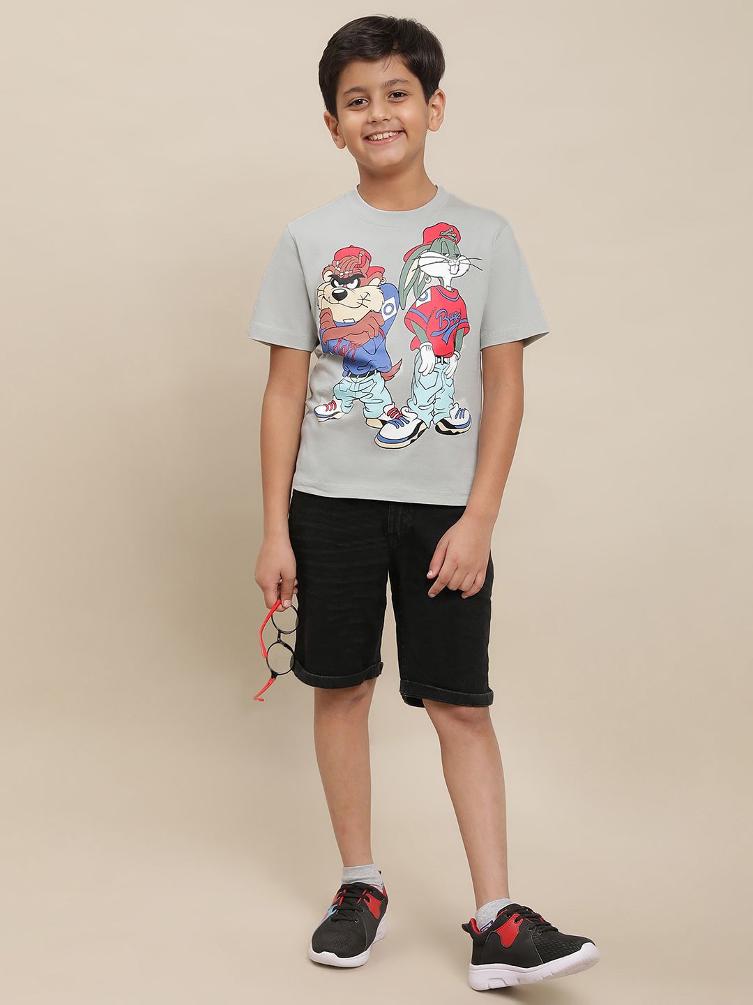 

Kids Ville Boys Pack of 2 Looney Tunes Printed Pure Cotton T-shirts, Black