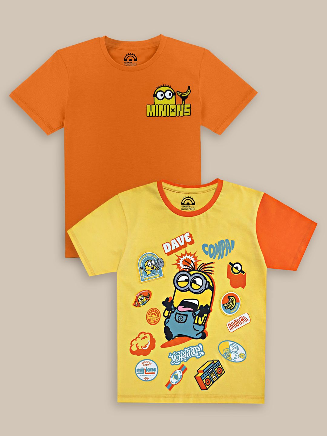 

Kids Ville Boys Pack of 2 Minions Printed Pure Cotton T-shirts, Orange