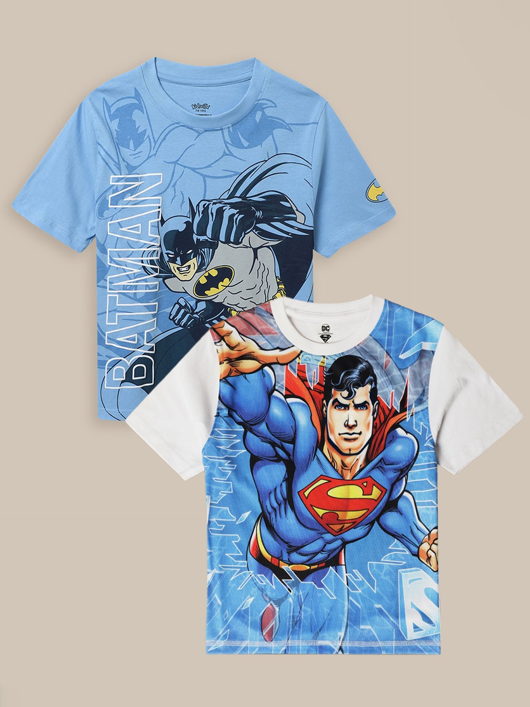 

Kids Ville Boys Pack Of 2 Dc Comics Printed Pure Cotton T-Shirts, Blue