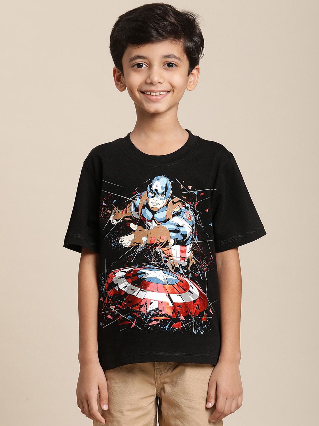 

Kids Ville Boys Pack of 3 Avengers Printed Pure Cotton T-shirts, Black