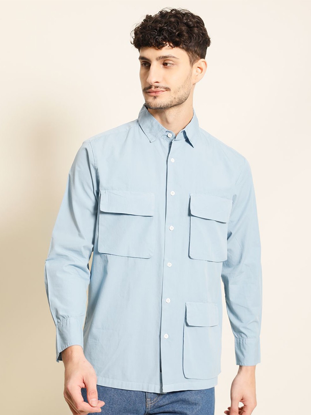 

The Lifestyle Co. Blue Pure Cotton Relaxed Fit Casual Shirt