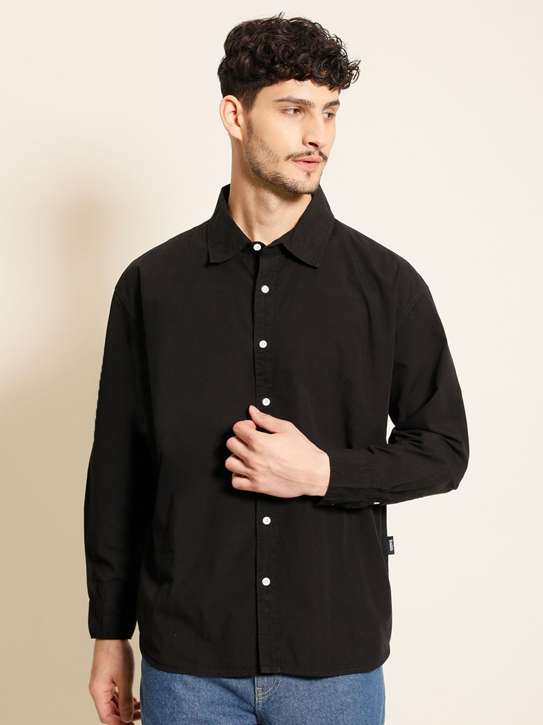 

The Roadster Lifestyle Co. Black Oversized Pure-Cotton Casual Shirt