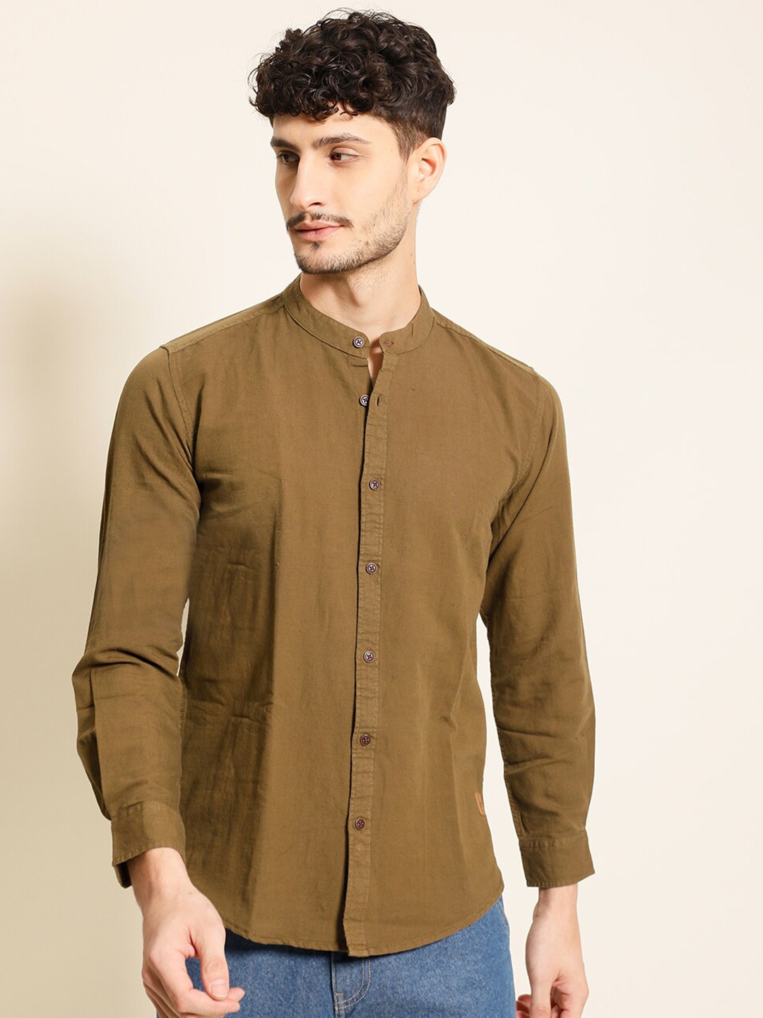 

The Lifestyle Co. Mandarin Collar Shirt, Brown