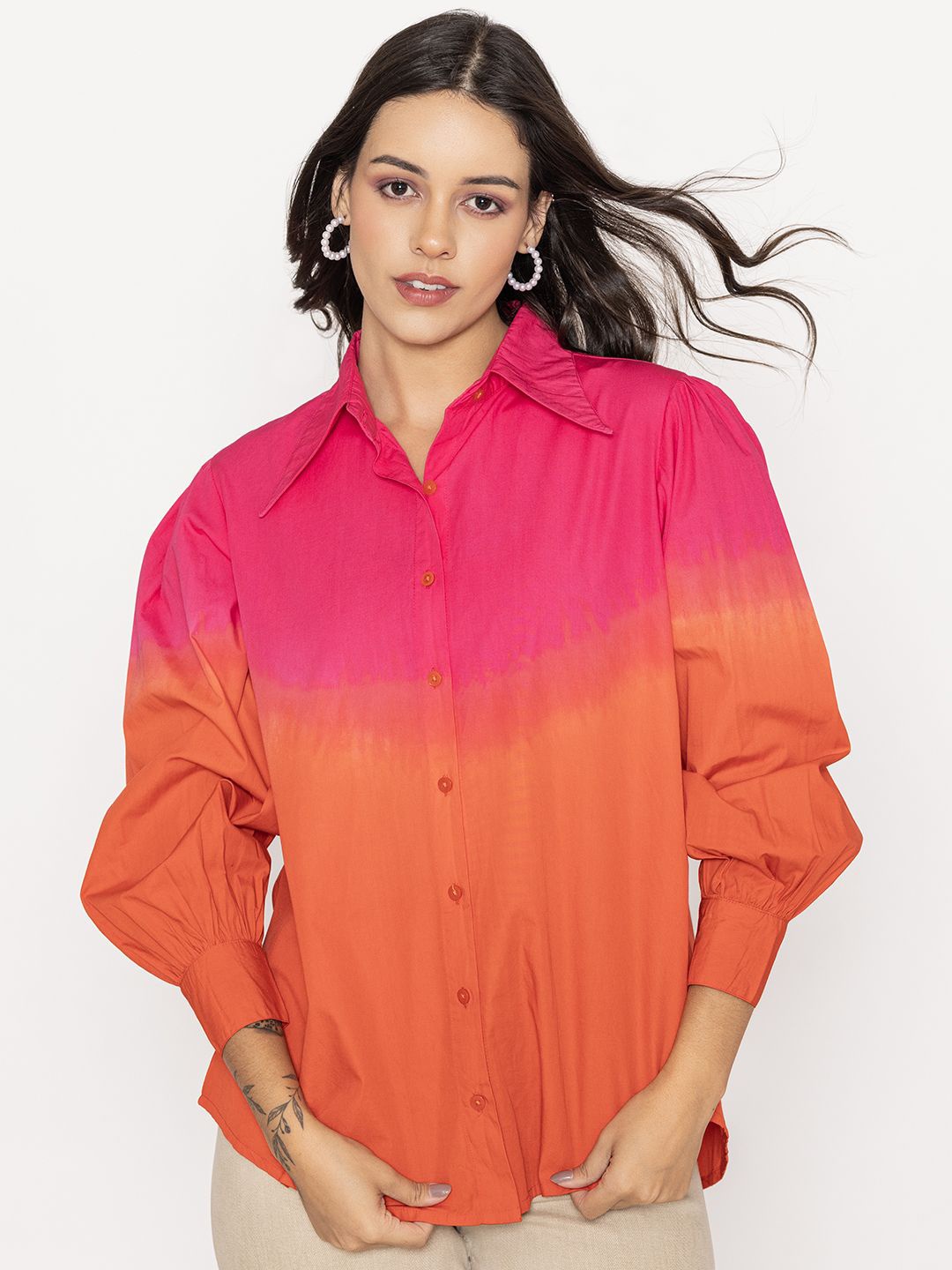 

Lounge Dreams Relaxed Spread Collar Faded Oversized Cotton Casual Shirt, Pink