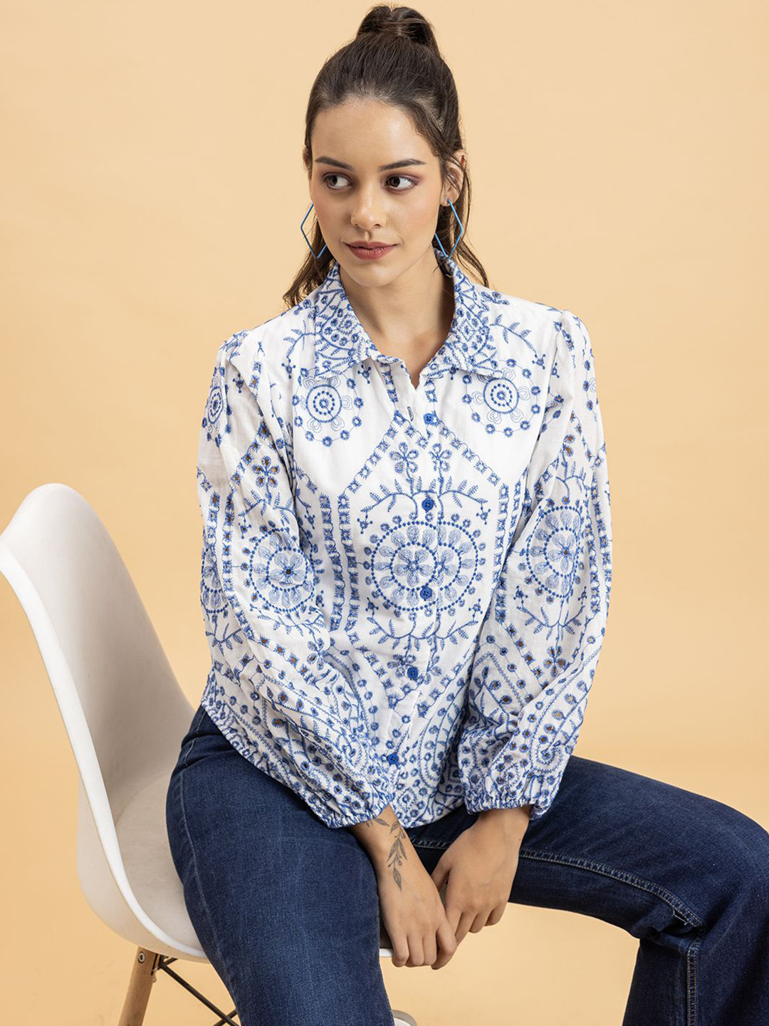 

Lounge Dreams Premium Spread Collar Printed Relaxed Fit Cotton Casual Shirt, White