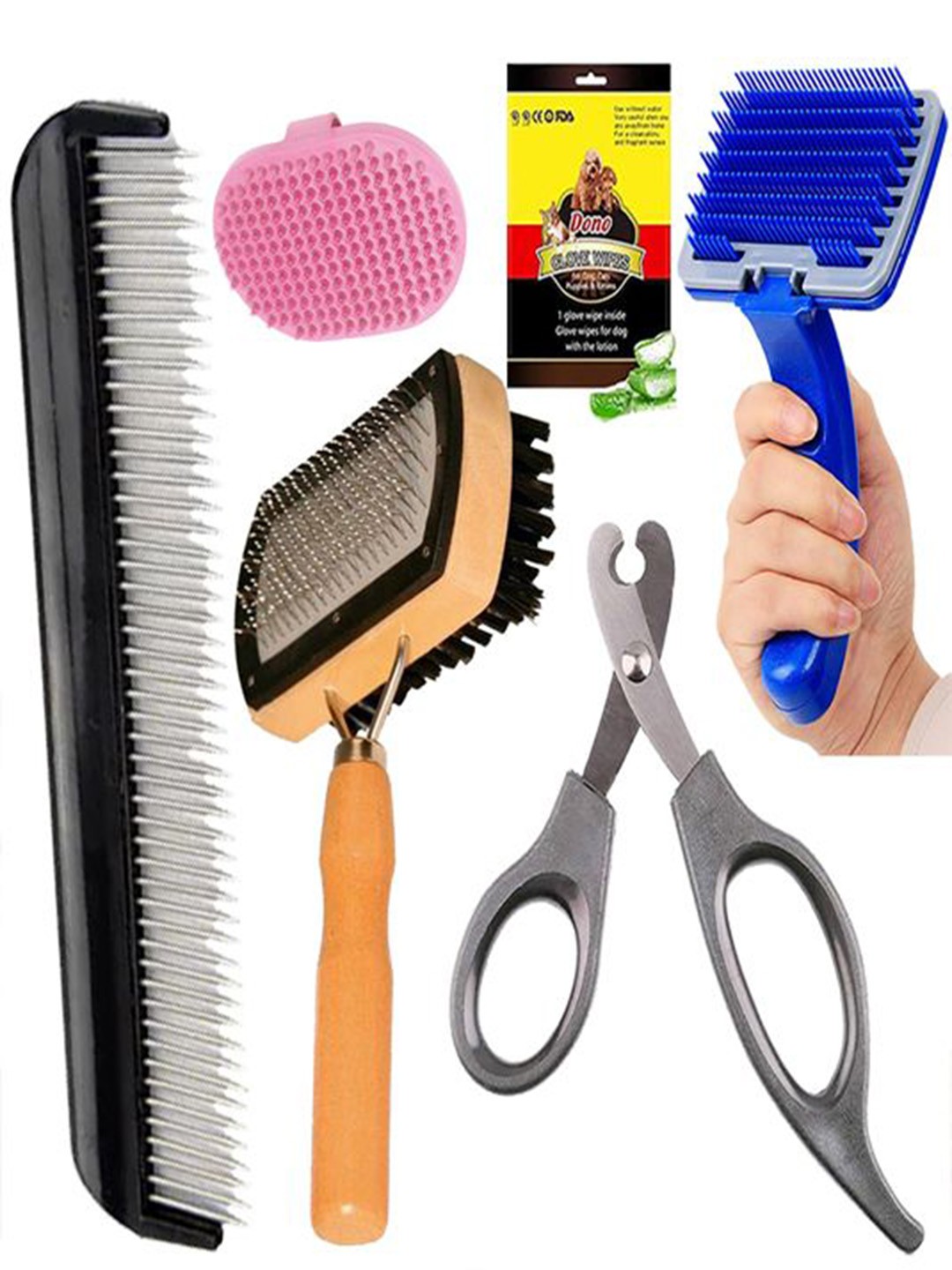 

Emily pets Set Of 6 Plastic Dog Brush Grooming Care Kit, Blue
