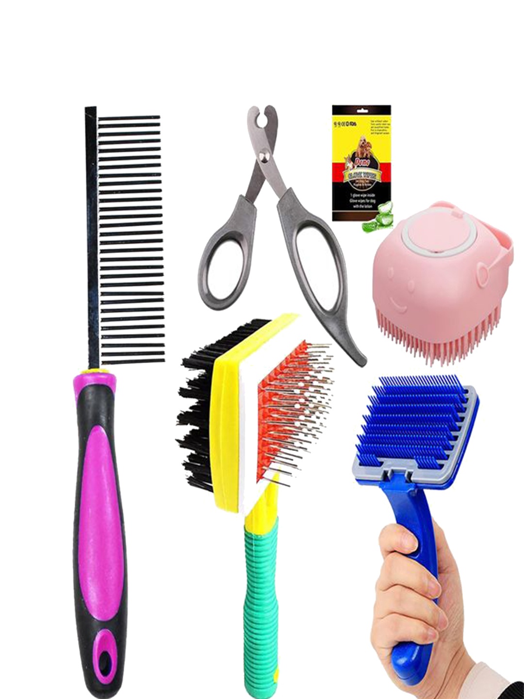 

Emily pets Set Of 6 Dog Brush Grooming Care Kit, Blue