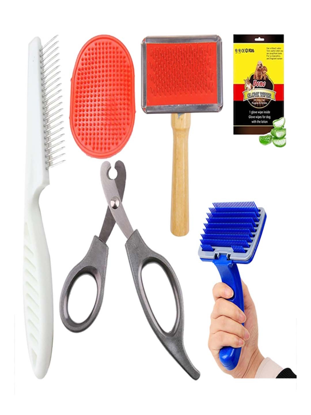 

Emily pets Set Of 6 Pet Brushes and Combs Grooming care kit, Blue