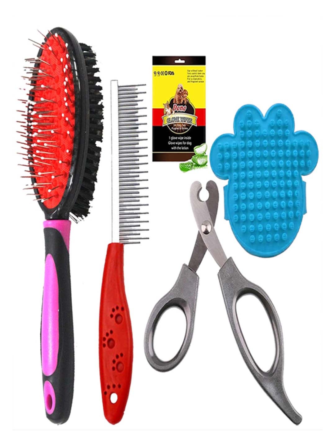 

Emily pets Set Of 5 Dog Brush Grooming Care Kit, Red