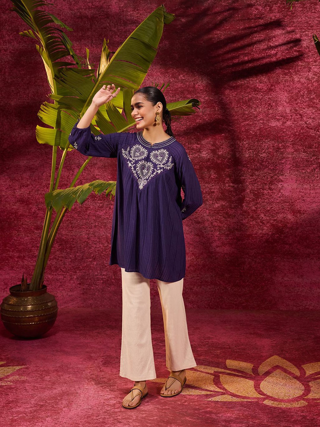 

Lakshita Floral Embroidered Round Neck Top, Purple