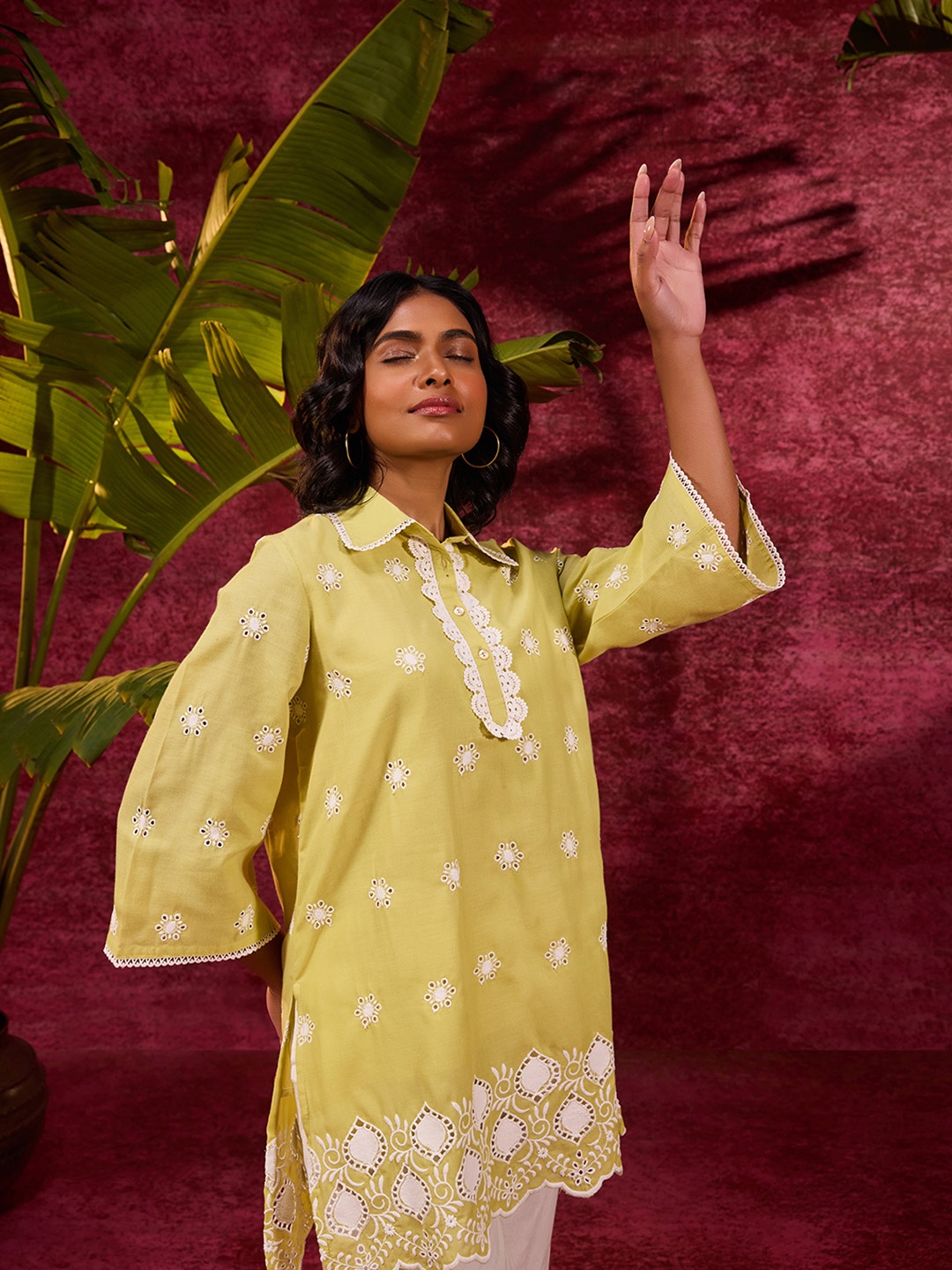 

Lakshita Floral Print Shirt Style Top, Green