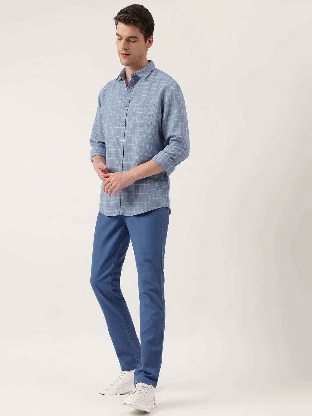 

Marks & Spencer Grid Tattersall Checked Linen Cotton Casual Shirt, Blue