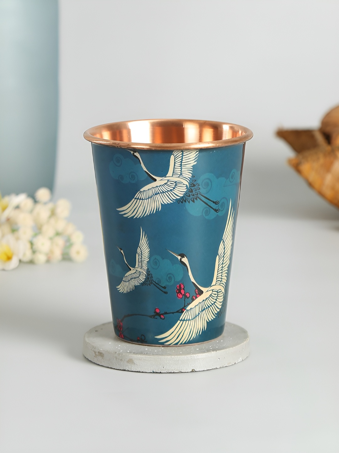 

India Circus by Krsnaa Mehta Green Printed Copper Water Glass 400ml