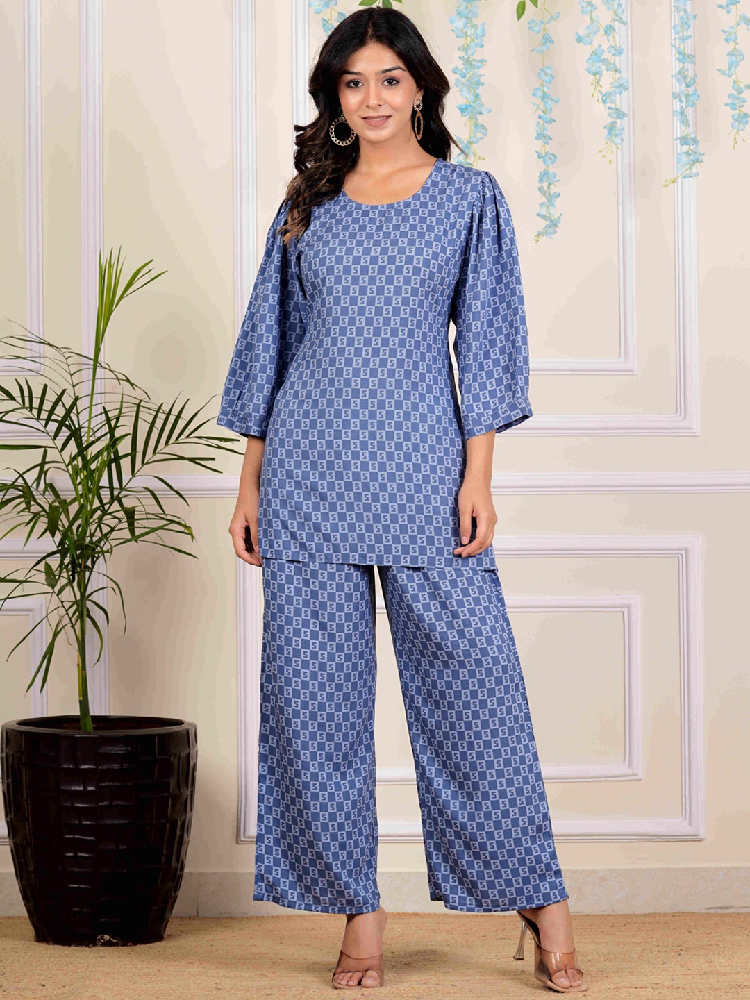 

RAJPUTANA CAMISA Geometric Printed Tunic & Trouser Co-Ord Set, Blue