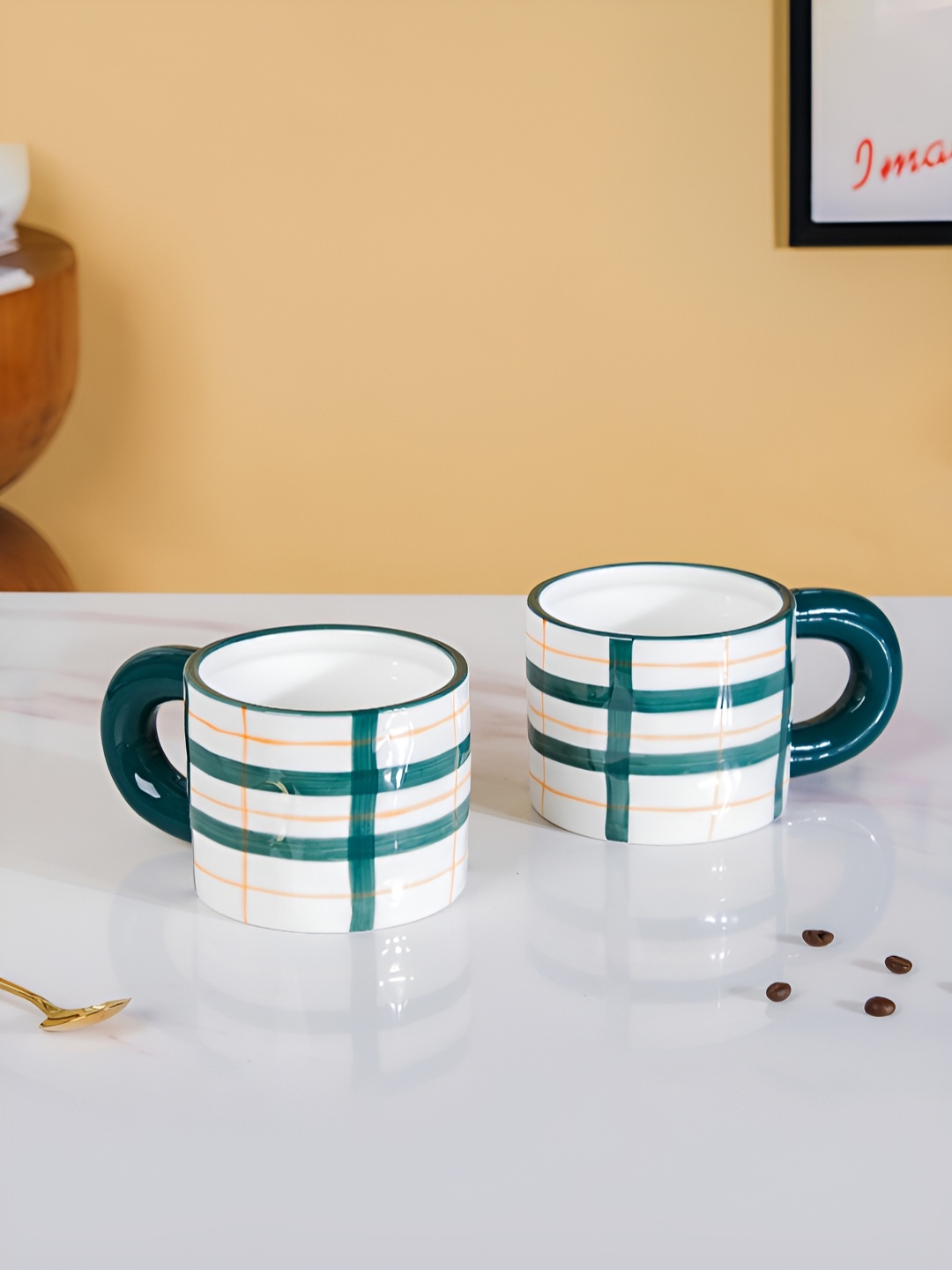 

Nestasia White & Green 2 Pieces Printed Ceramic Glossy Mugs 330 ml