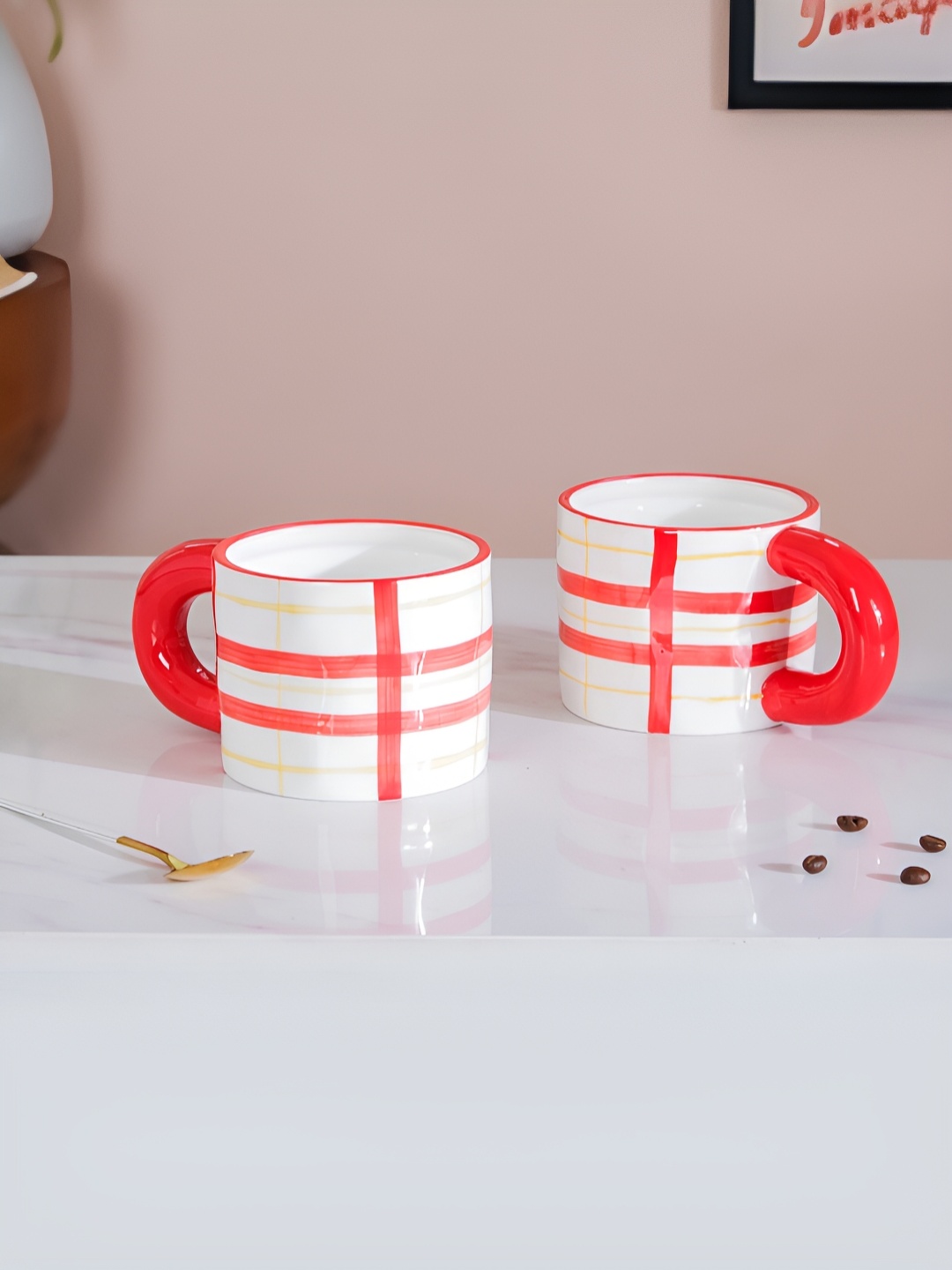 

Nestasia White & Red 2 Pcs Printed Ceramic Glossy Cups 330 ml