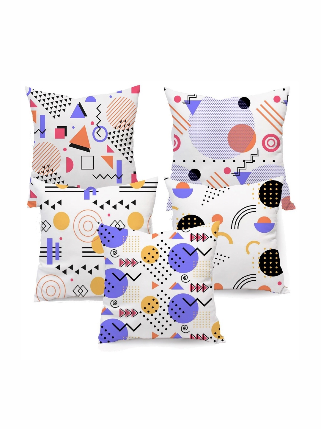 

SCPmarts White 5 Pieces Abstract Cotton Linen Square Pillow Covers