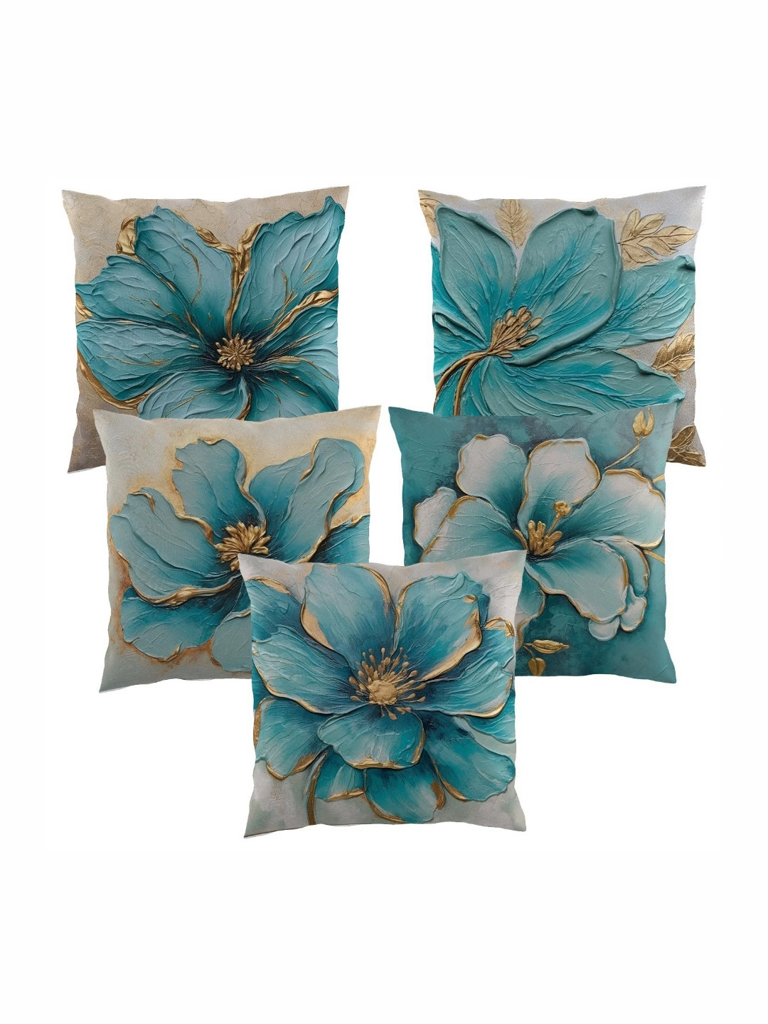 

SCPmarts Blue & Beige 5 Pieces Abstract Cotton Linen Square Pillow Covers