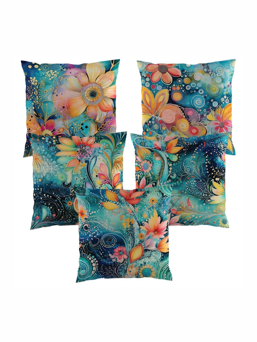 

SCPmarts Blue & Orange 5 Pieces Abstract Cotton Linen Square Pillow Covers