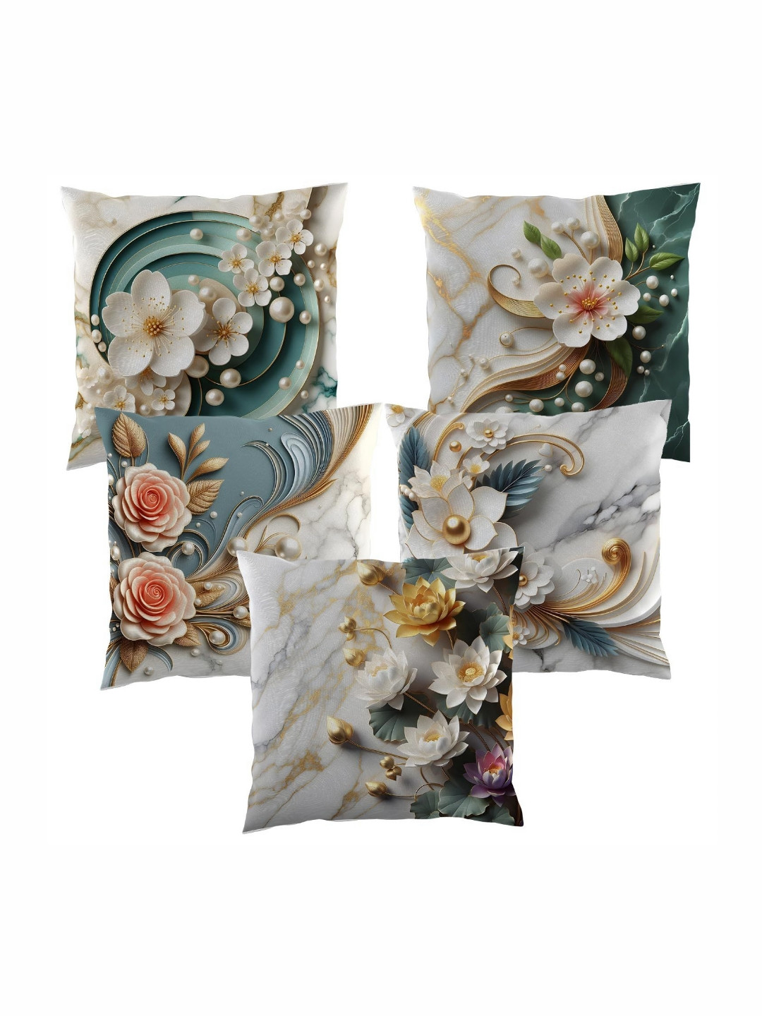 

SCPmarts White & Green 5 Pieces Abstract Cotton Linen Square Pillow Covers