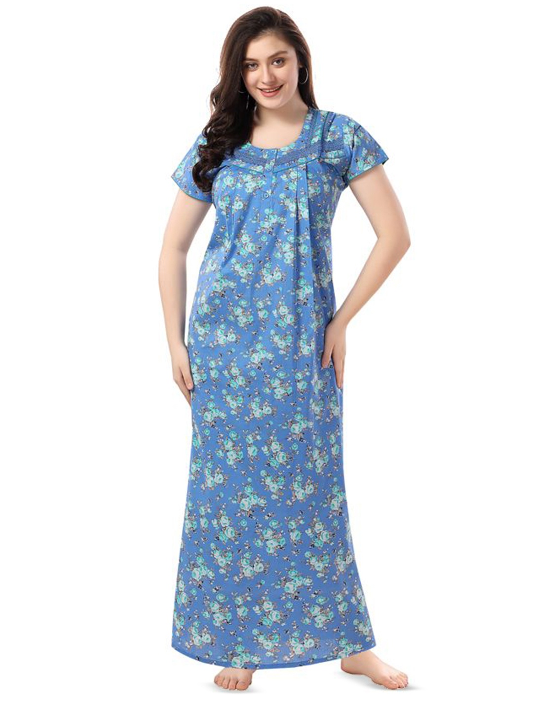 

Soulemo Printed Pure Cotton Maxi Nightdress, Blue