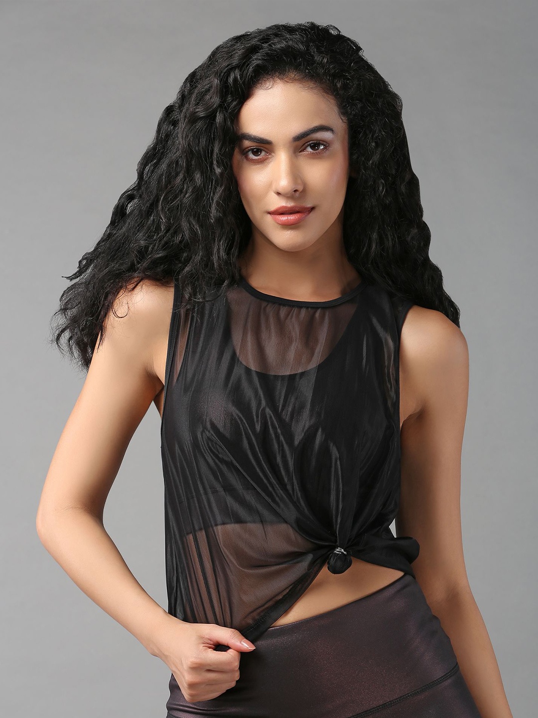 

Tuna London Round Neck Semi Sheer Regular Top, Black