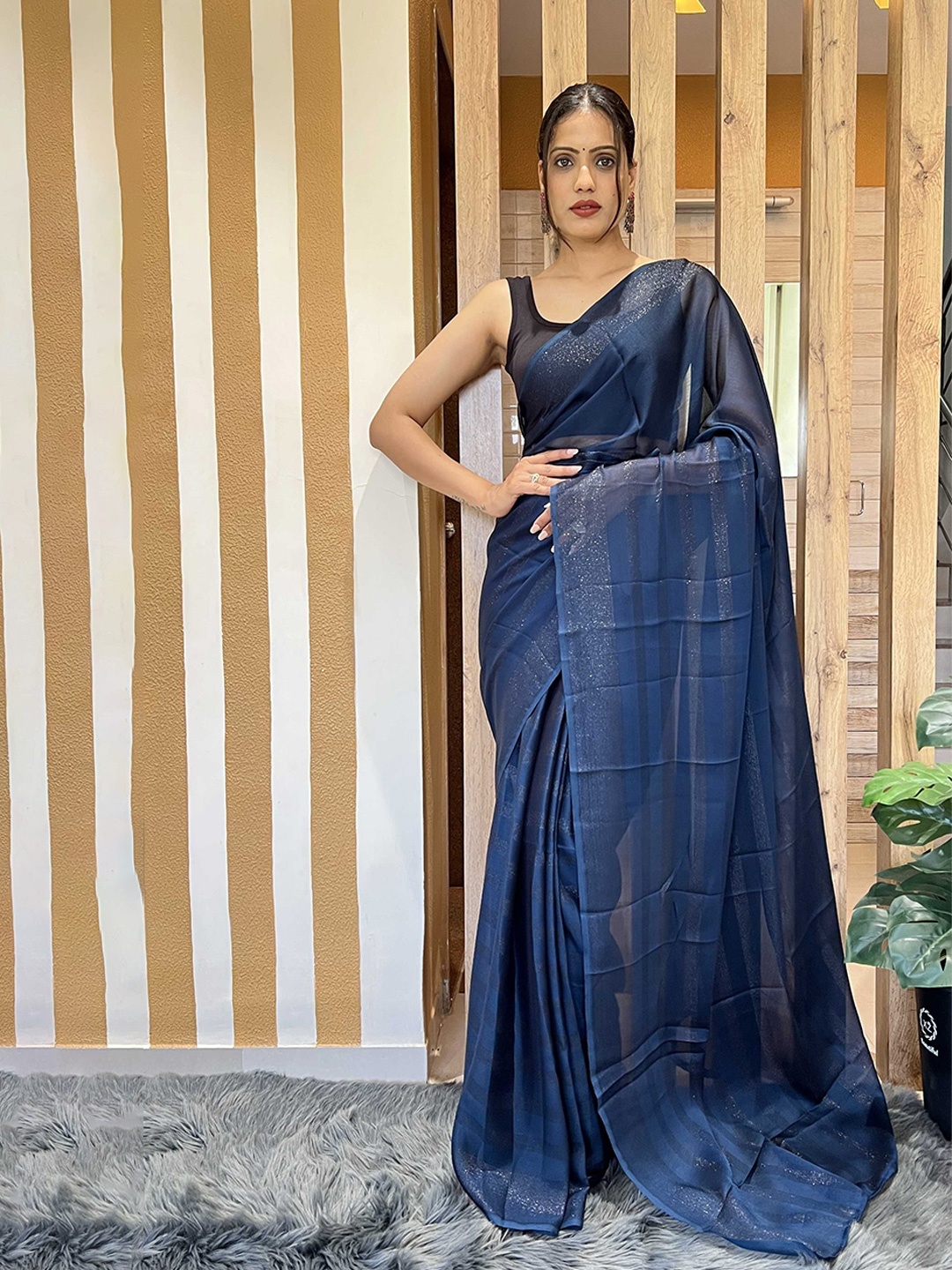 

Panzora Ombre Ready to Wear Saree With Blouse Piece, Navy blue