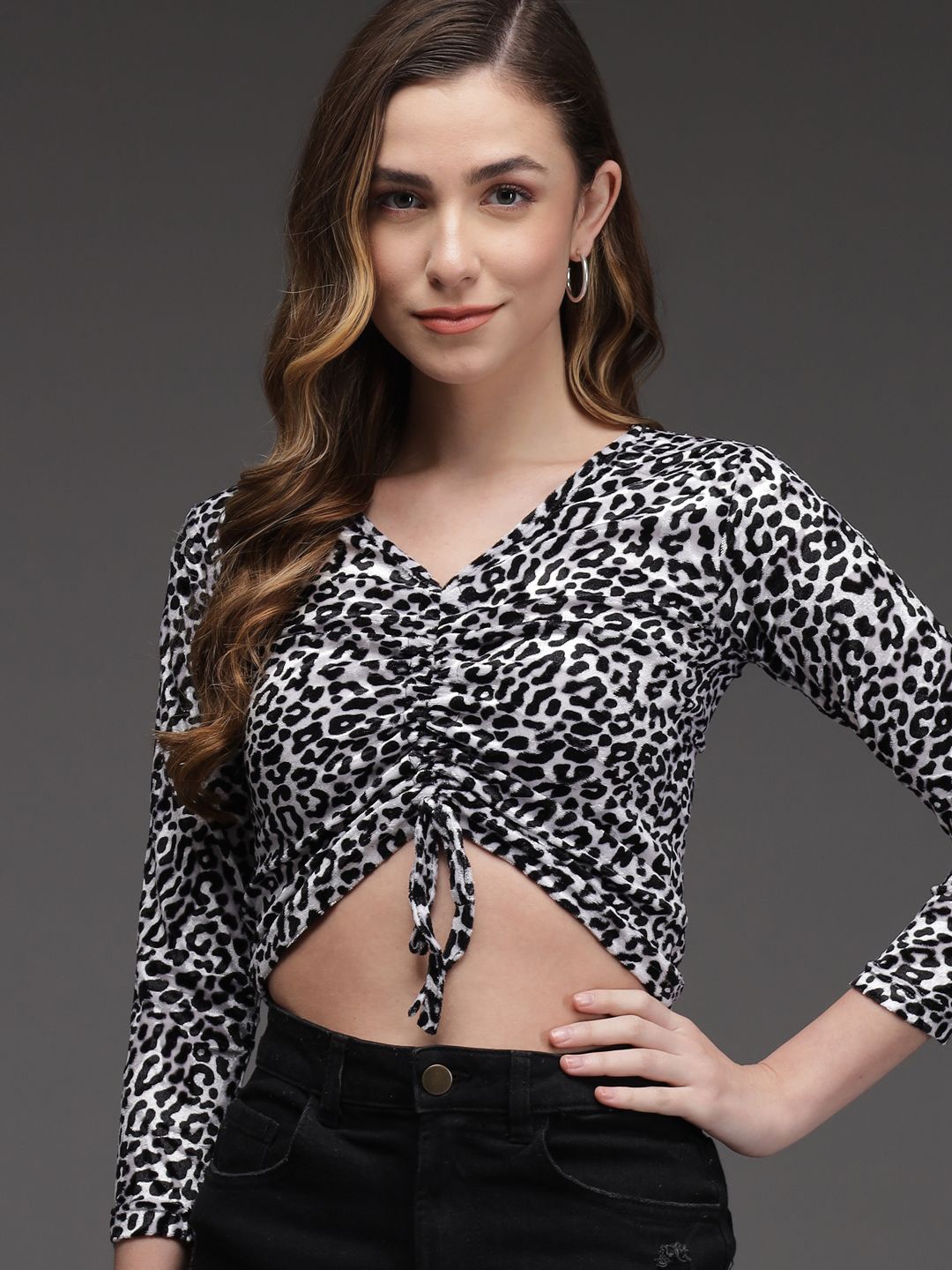 

TANDUL Animal Printed Bralette Crop Top, Black